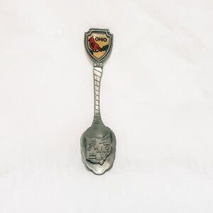 Ohio State Map Cardinal Souvenir Spoon 3" Silver Tone Vintage